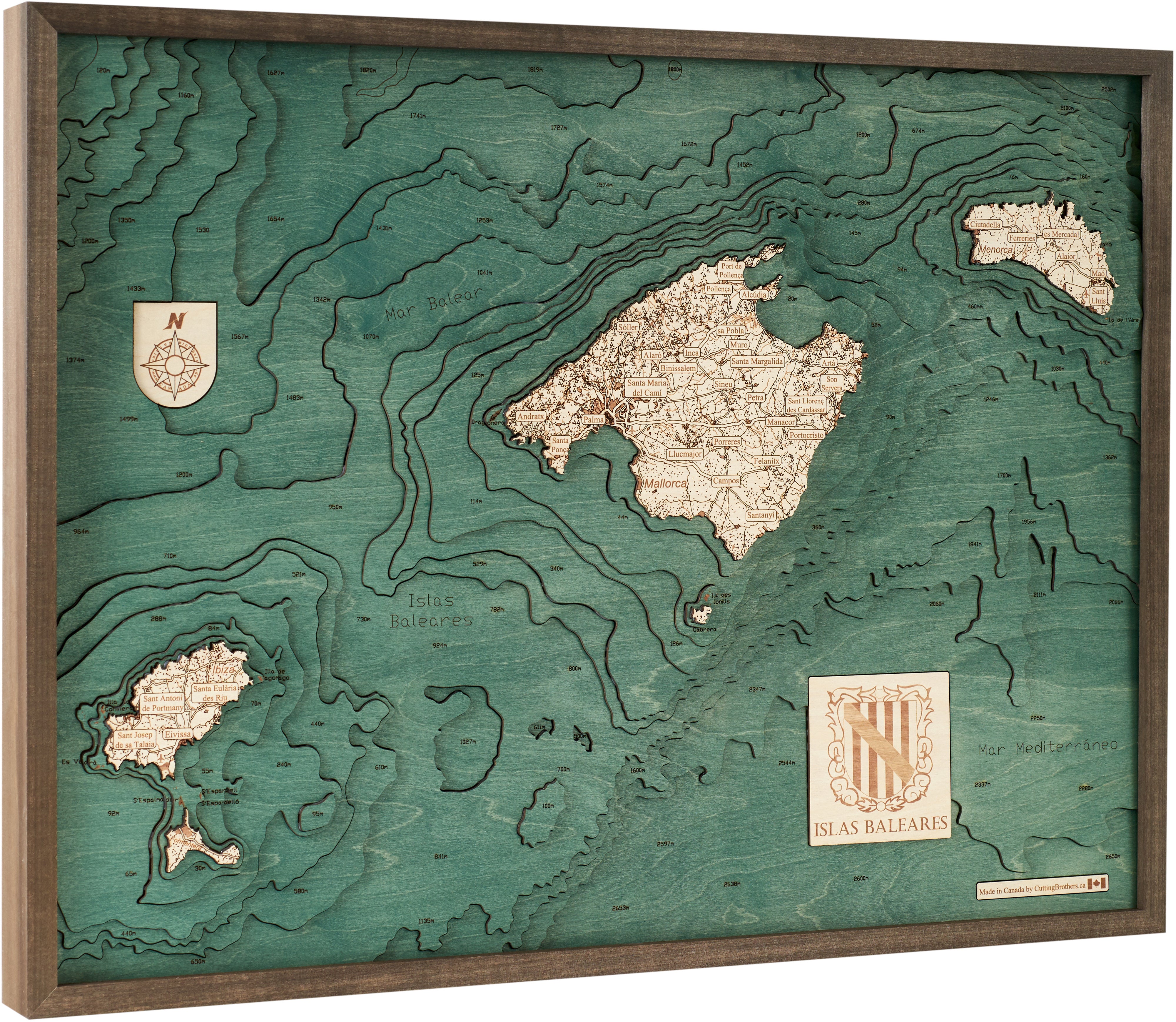 BALEARIC ISLANDS 3D WOODEN WALL MAP - Version L