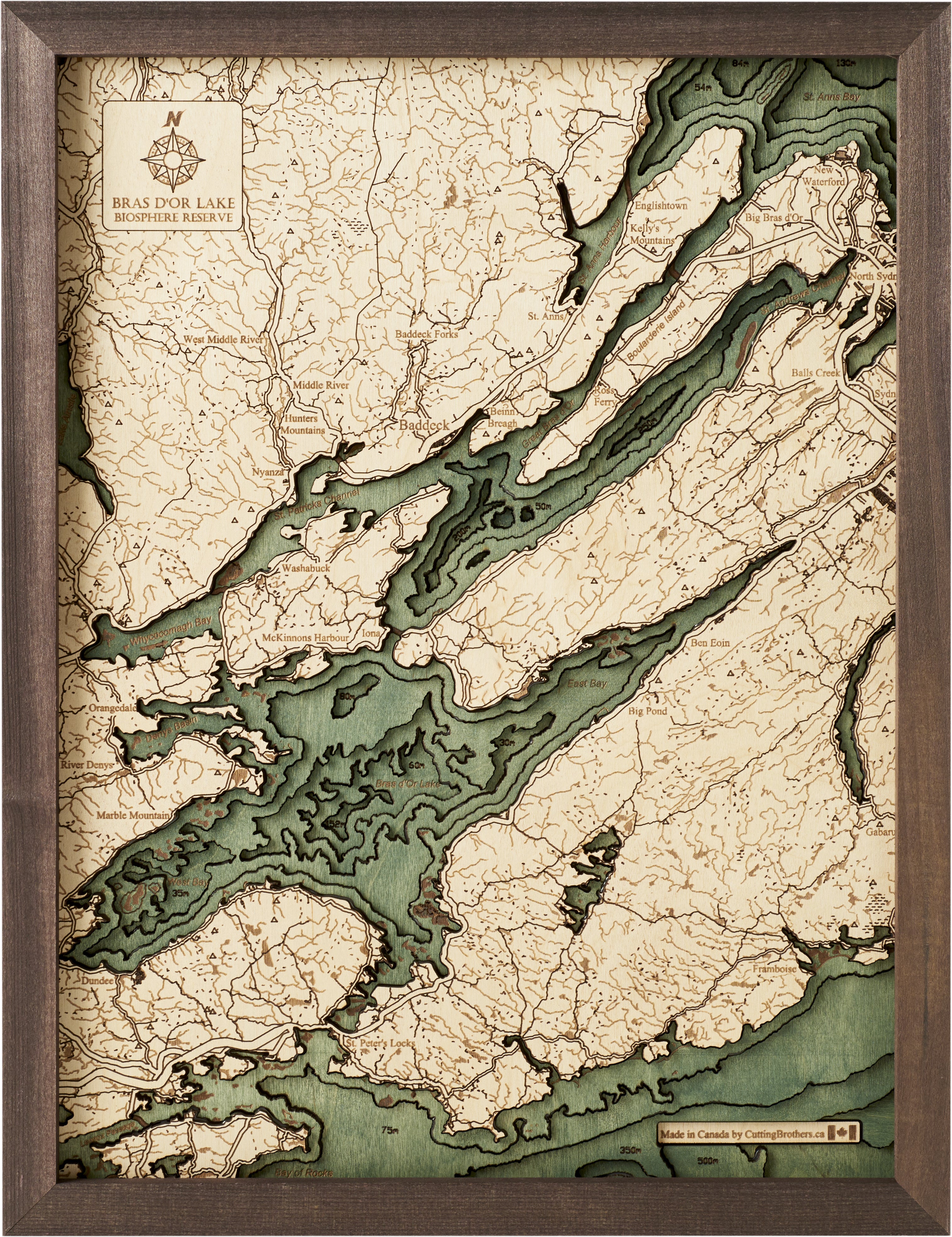 BRAS D'or LAKE 3D WOODEN WALL MAP - Version S