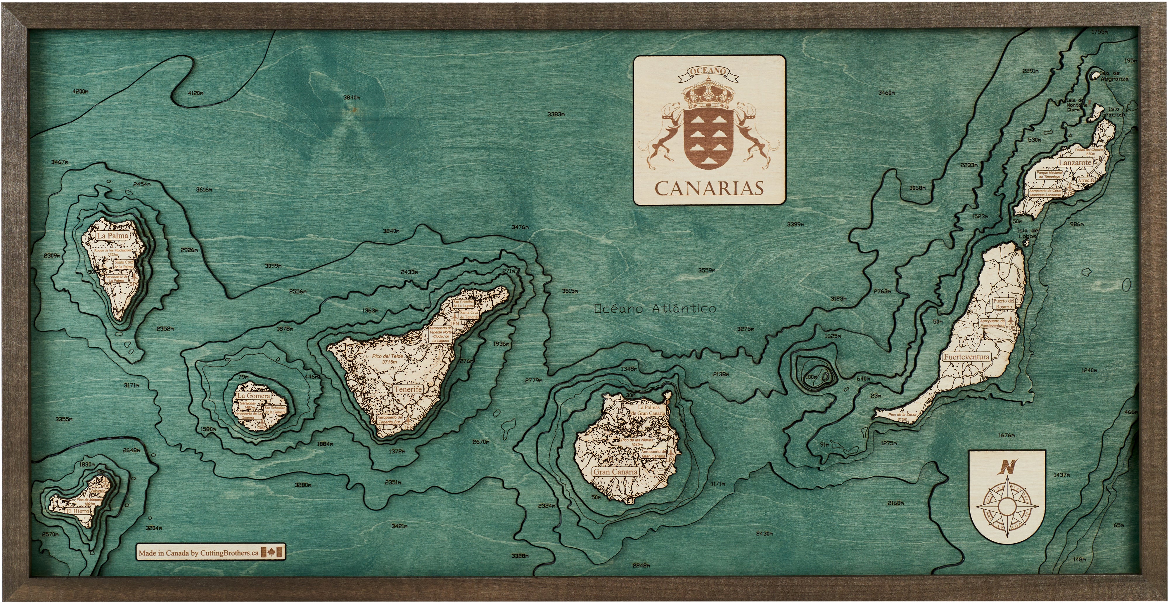 CANARY ISLANDS 3D WOODEN WALL MAP - Version M