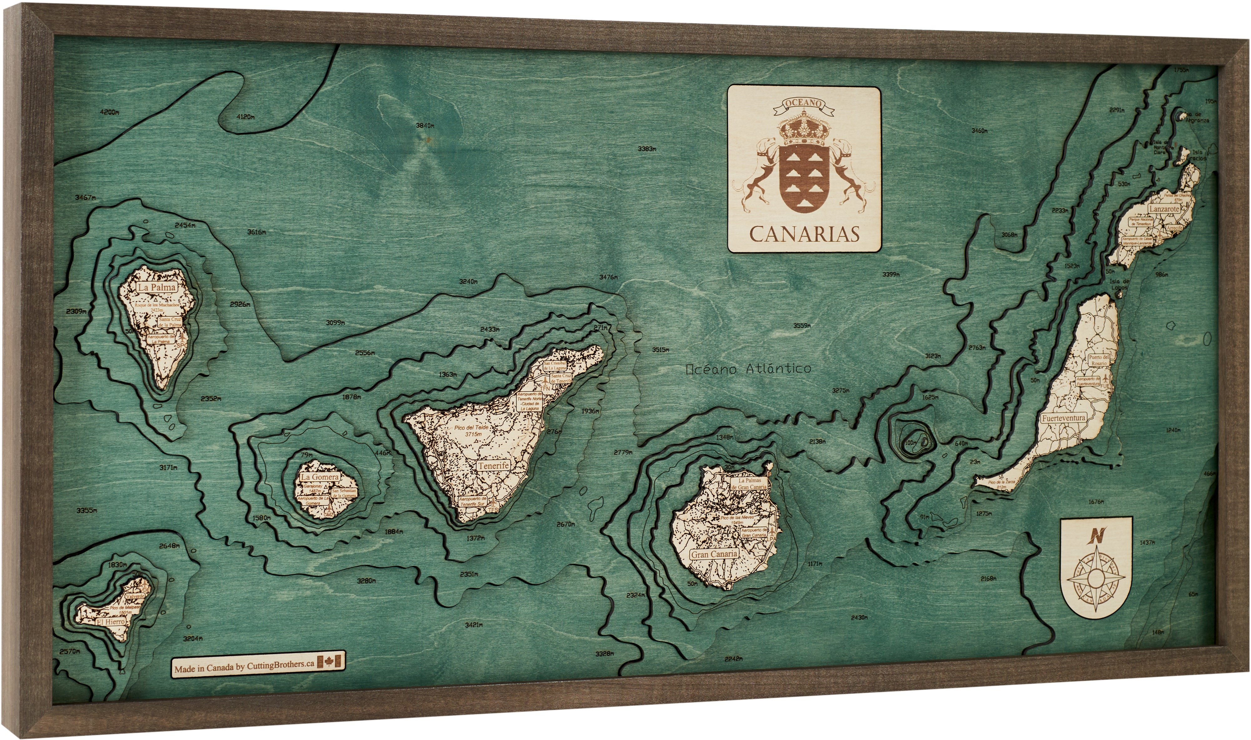 CANARY ISLANDS 3D WOODEN WALL MAP - Version M