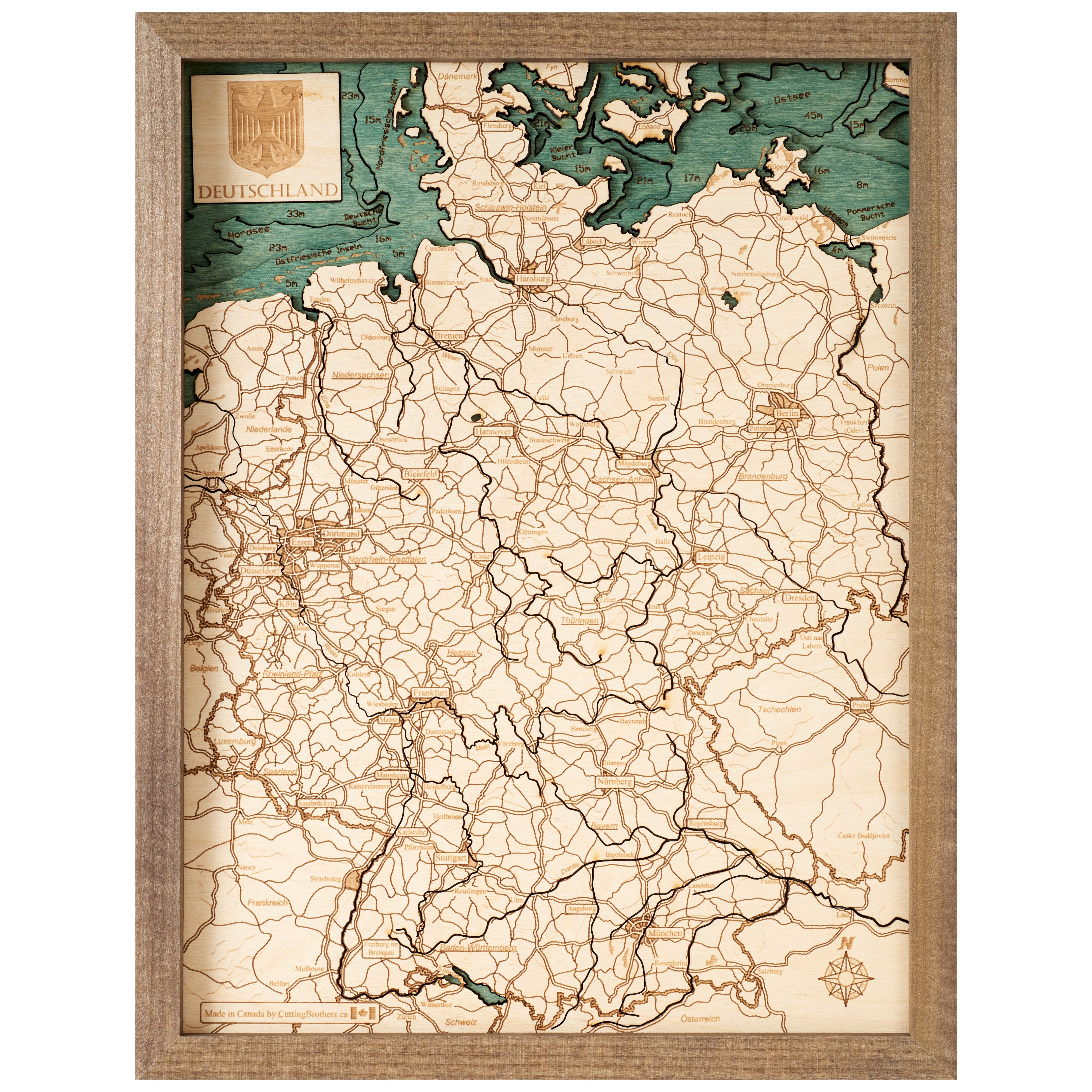 GERMANY 3D WOODEN WALL MAP - Version S