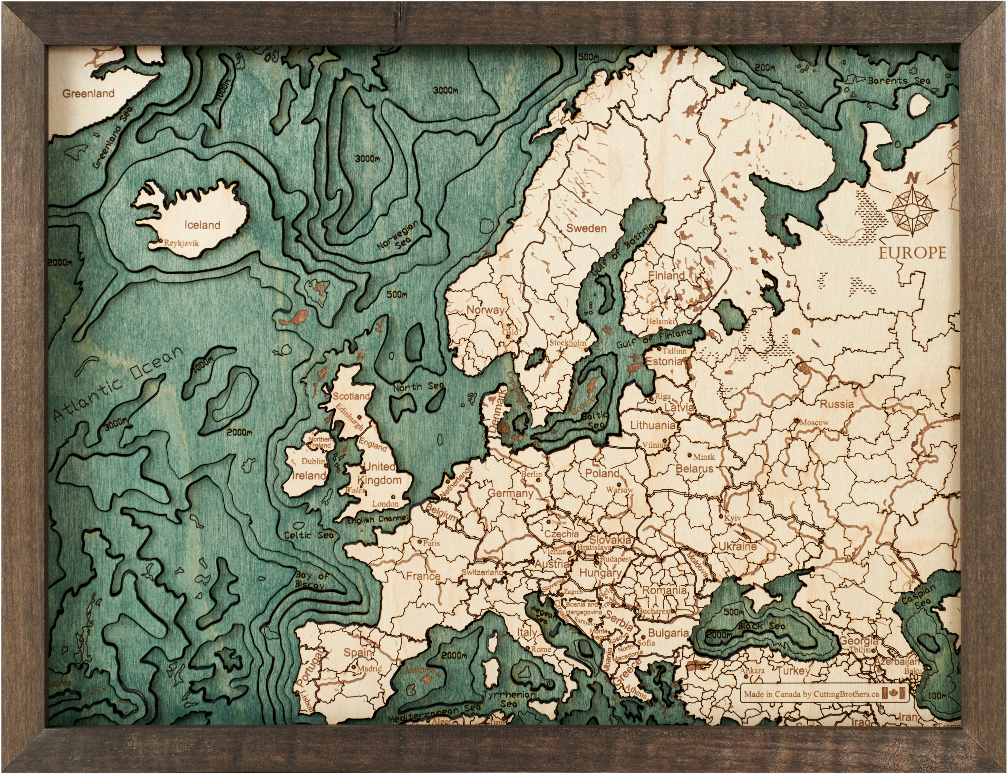 EUROPE 3D WOODEN WALL MAP - Version S
