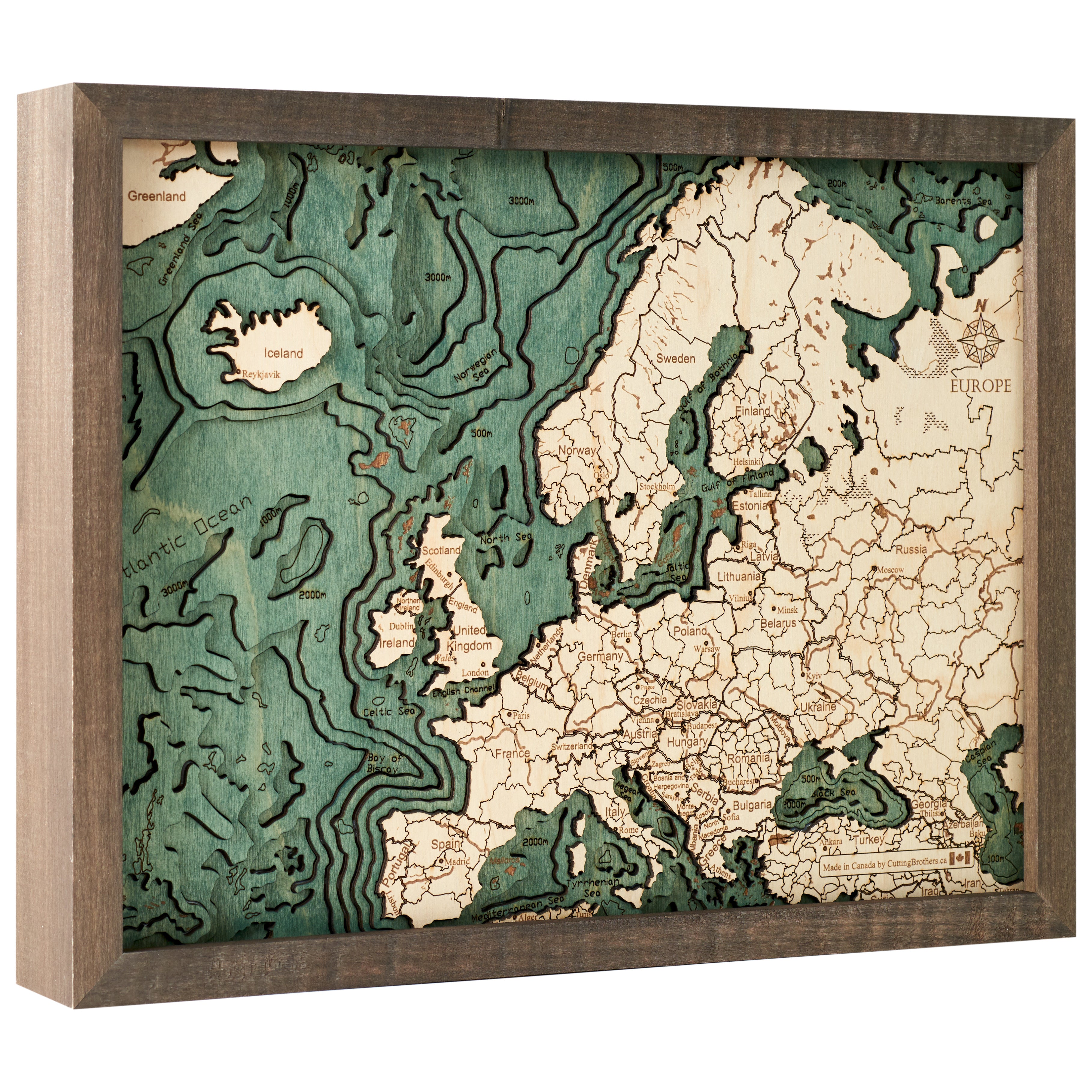 EUROPE 3D WOODEN WALL MAP - Version S