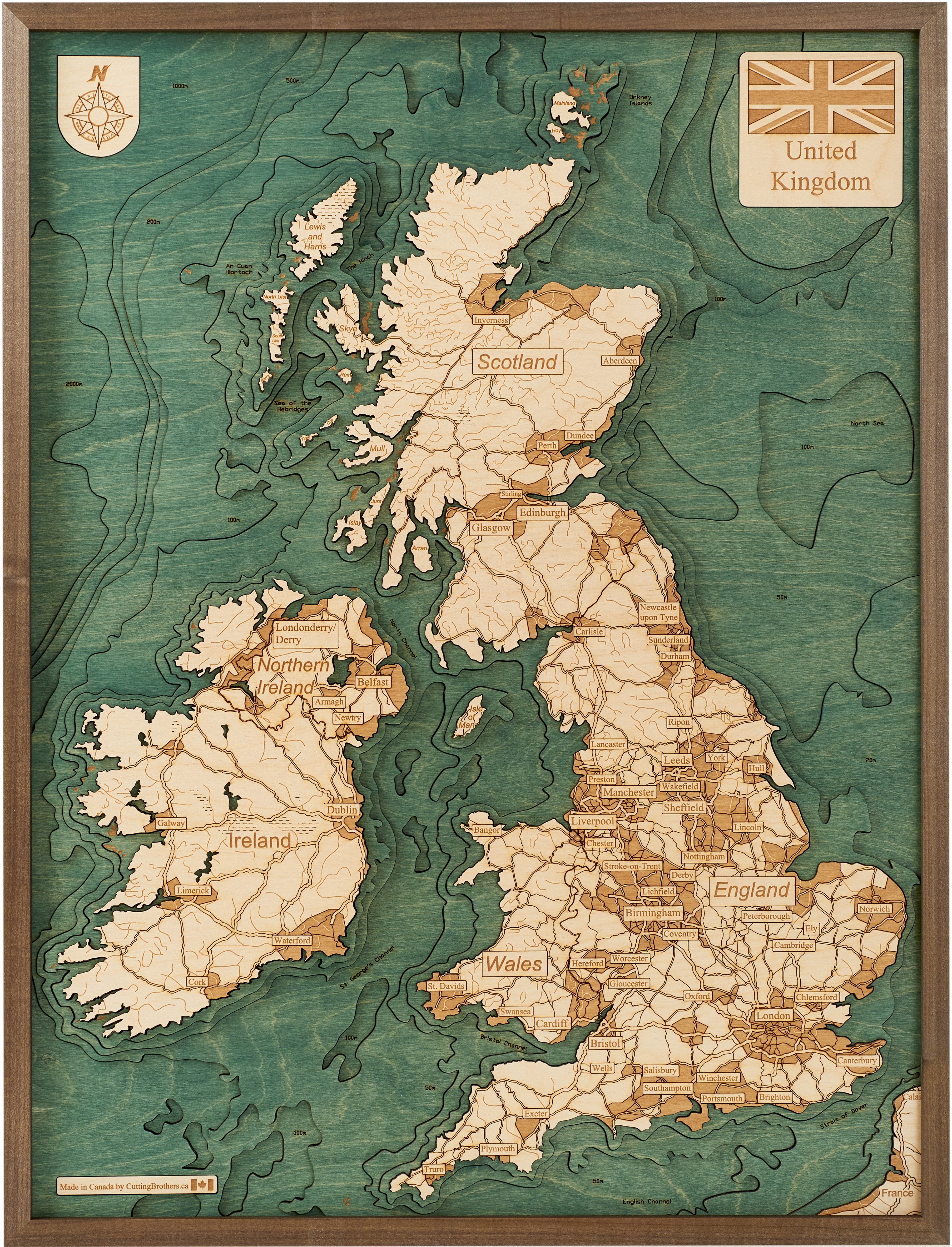 UK 3D WOODEN WALL MAP - Version L