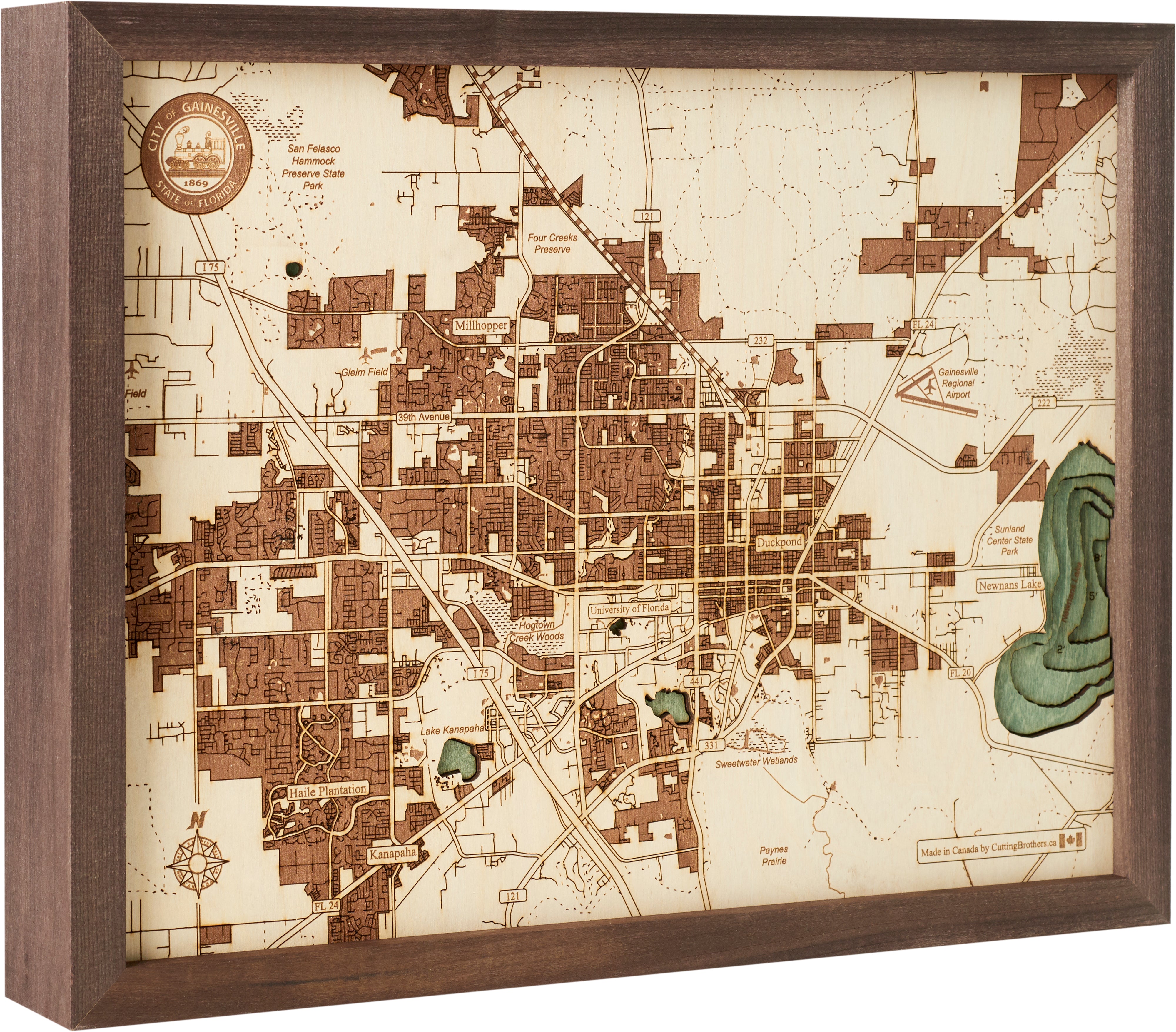 GAINESVILLE 3D WOODEN WALL MAP - Version S