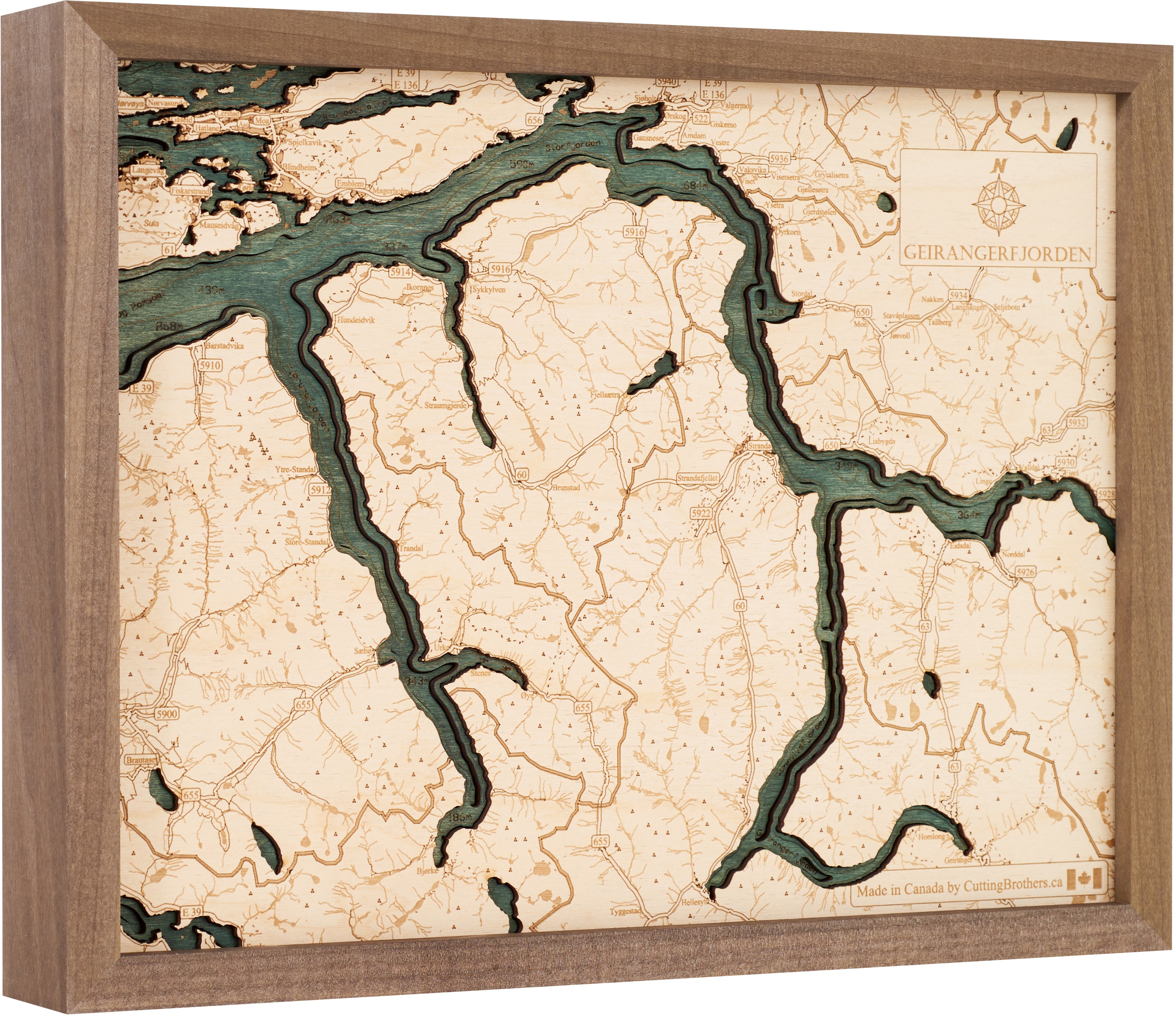 GEIRANGER FJORD 3D WOODEN WALL MAP - Version S