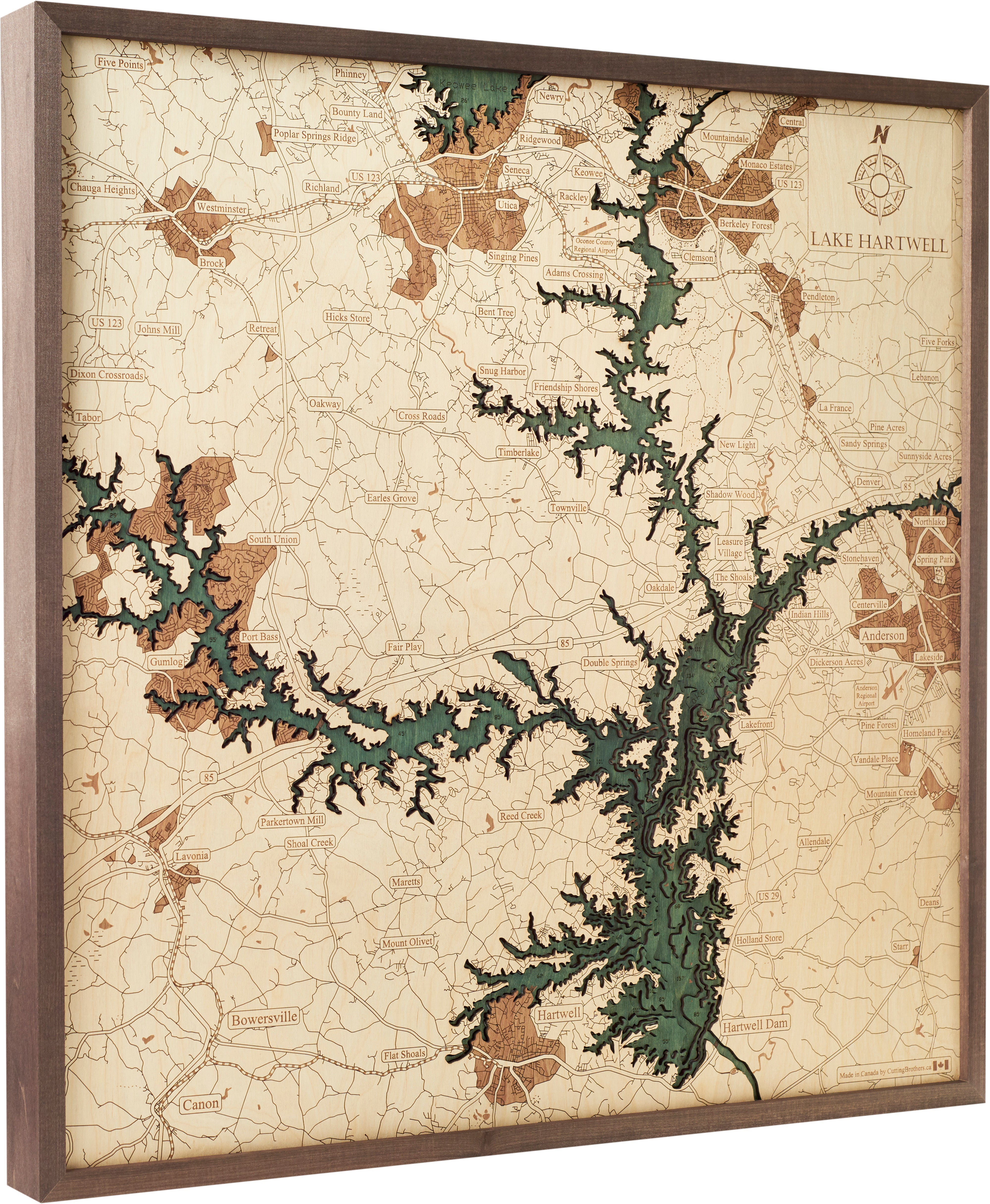 LAKE HARTWELL 3D WOODEN WALL MAP - Version L