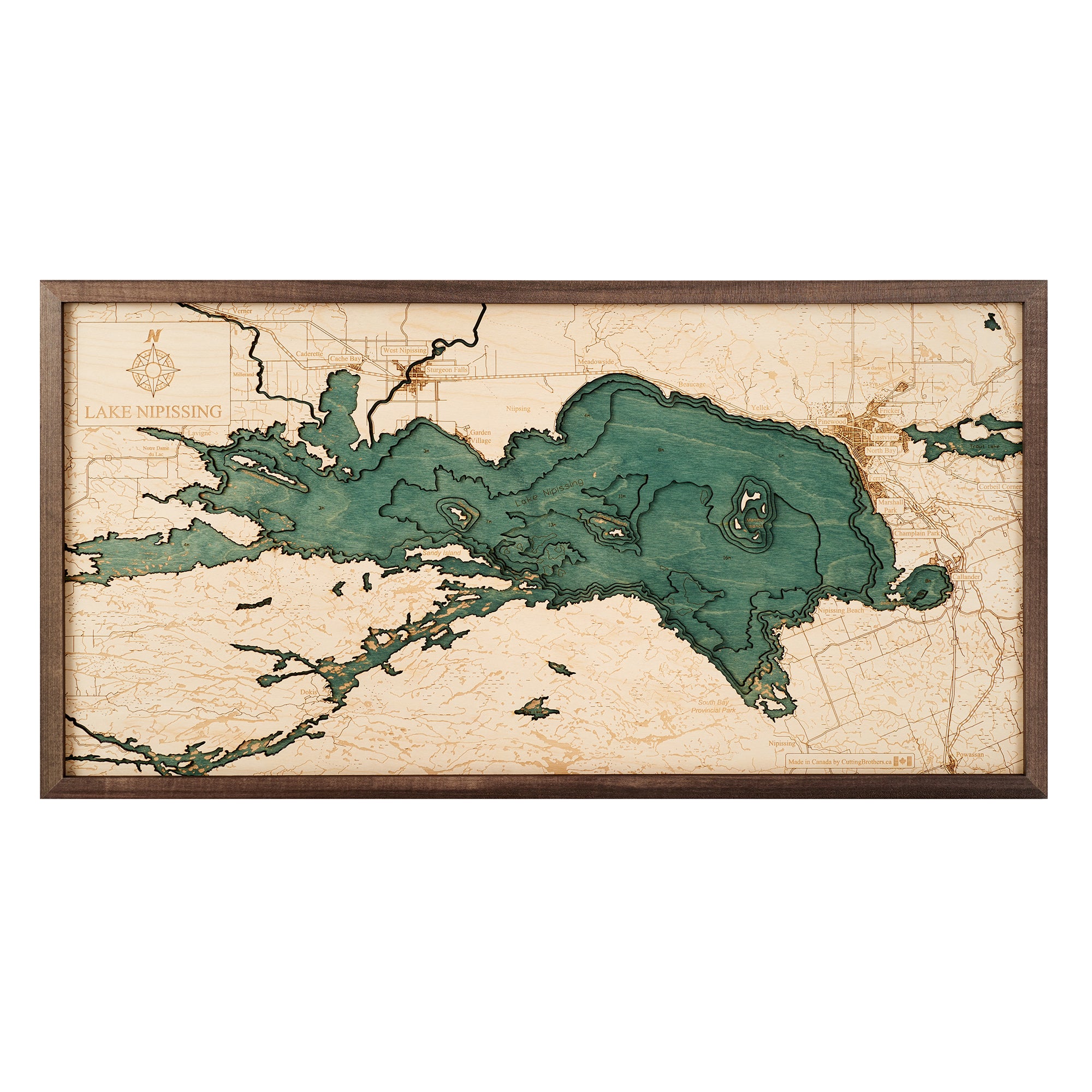LAKE NIPPISSING 3D WOODEN WALL MAP - Version M