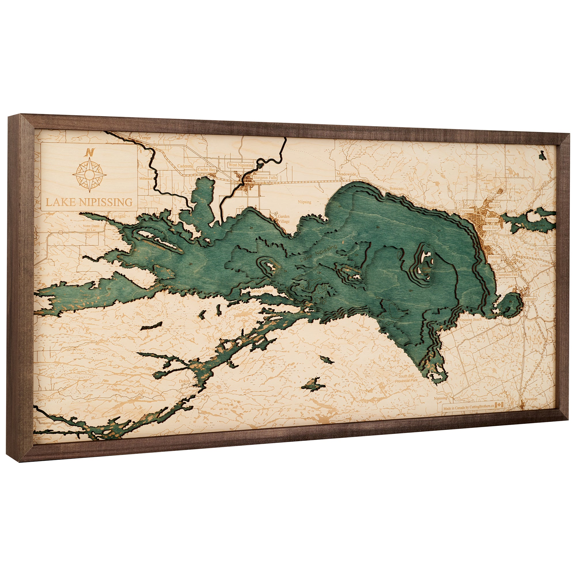 LAKE NIPPISSING 3D WOODEN WALL MAP - Version M