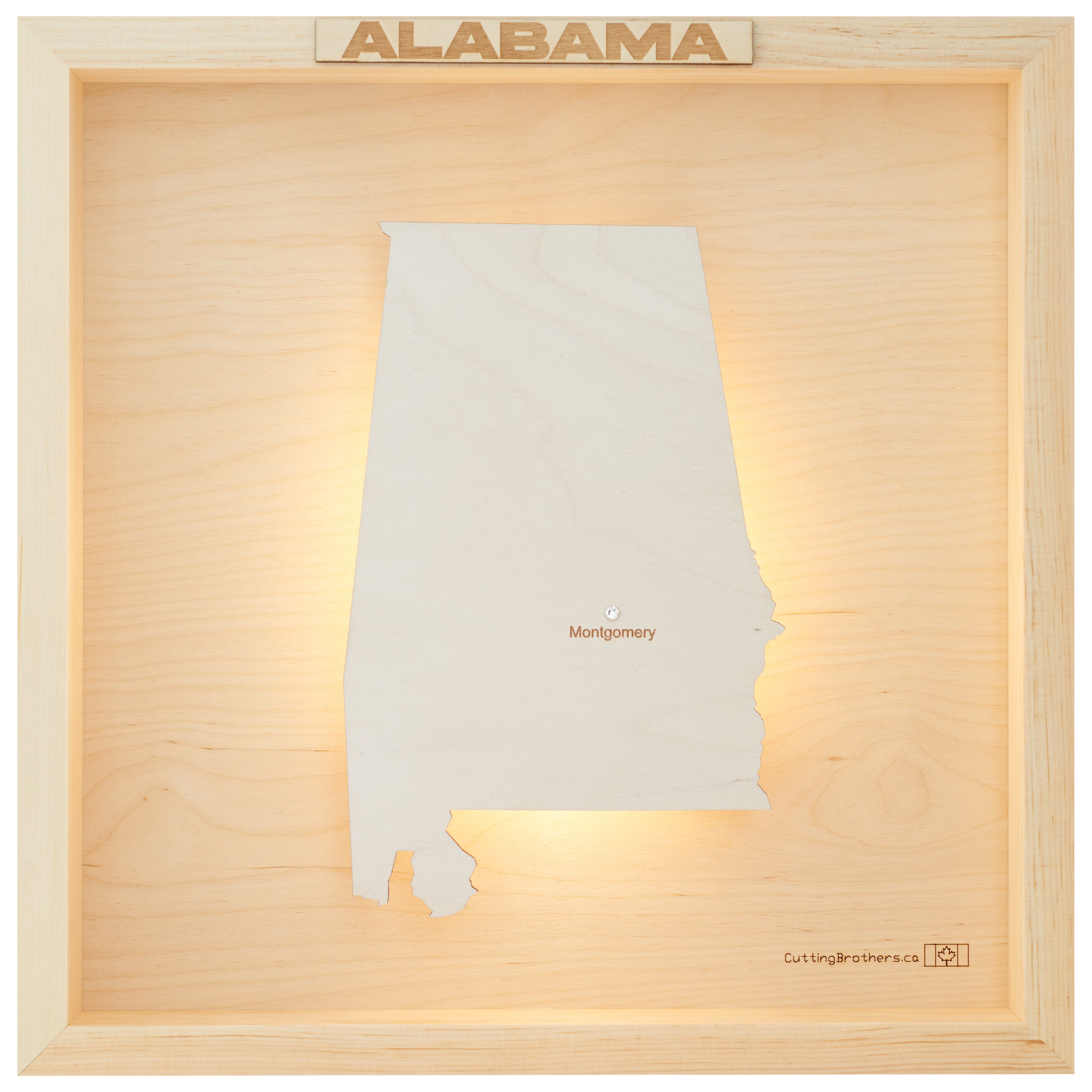 ALABAMA 3D WOODEN WALL MAP - Version S