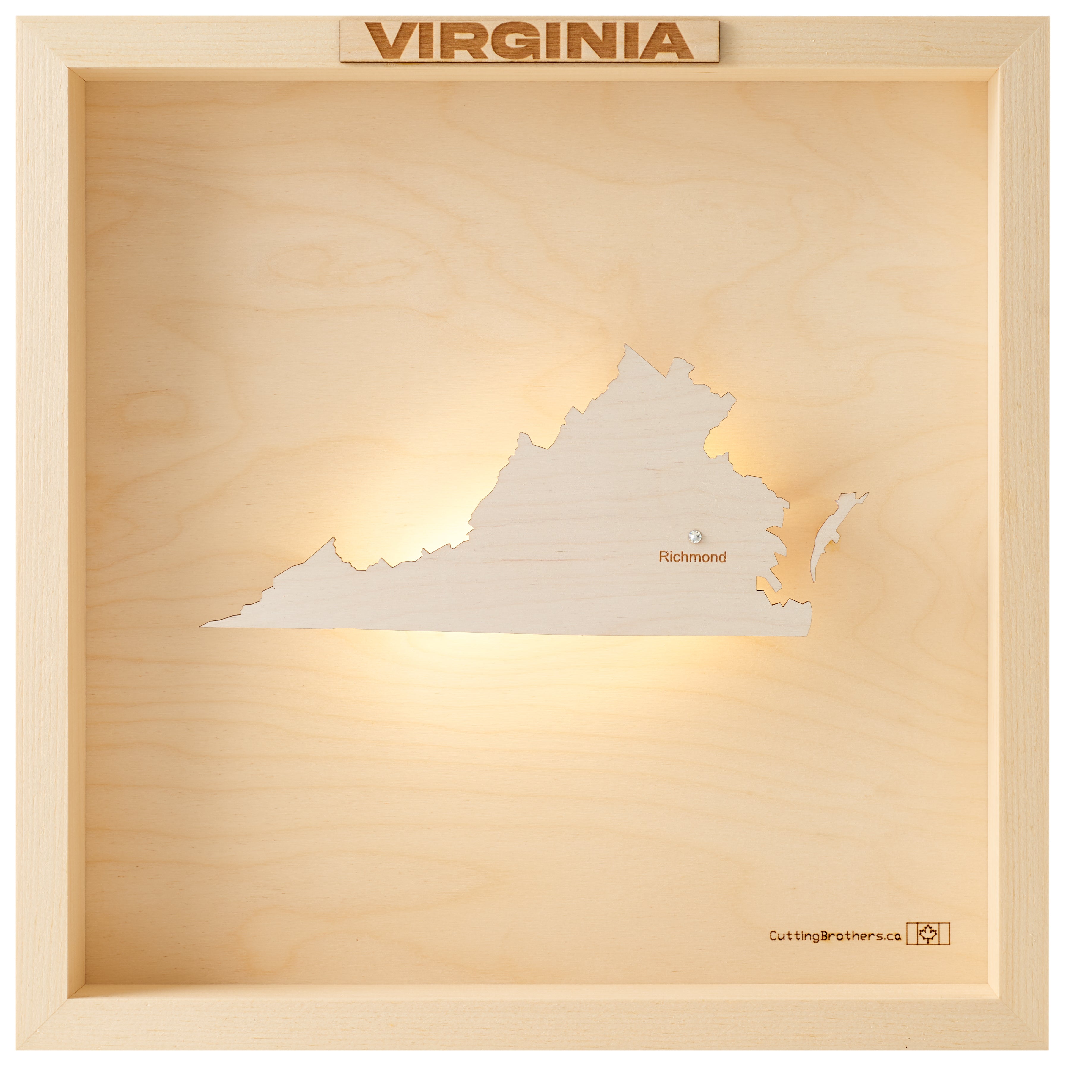 VIRGINIA 3D WOODEN WALL MAP - Version S