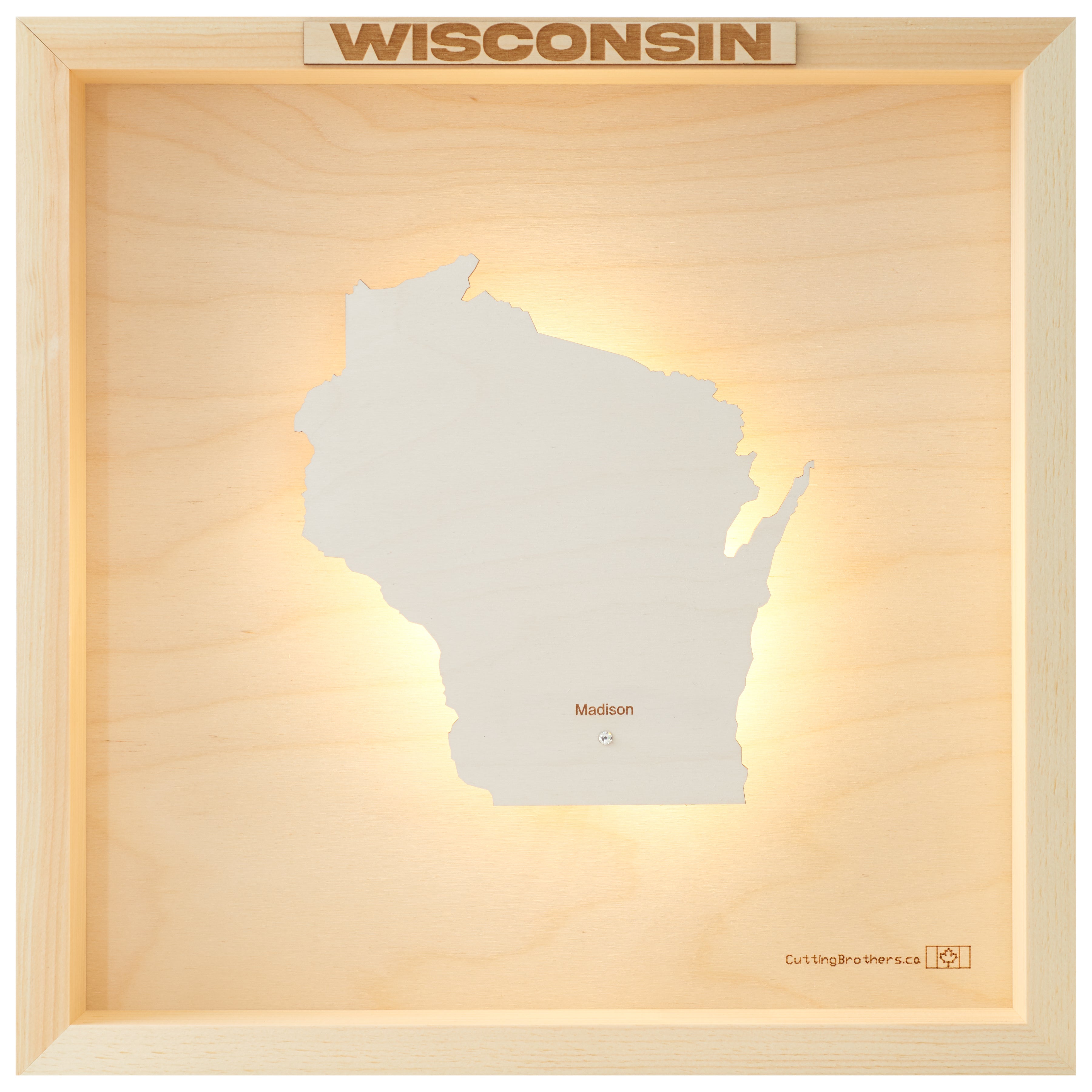 WISCONSIN 3D WOODEN WALL MAP - Version S