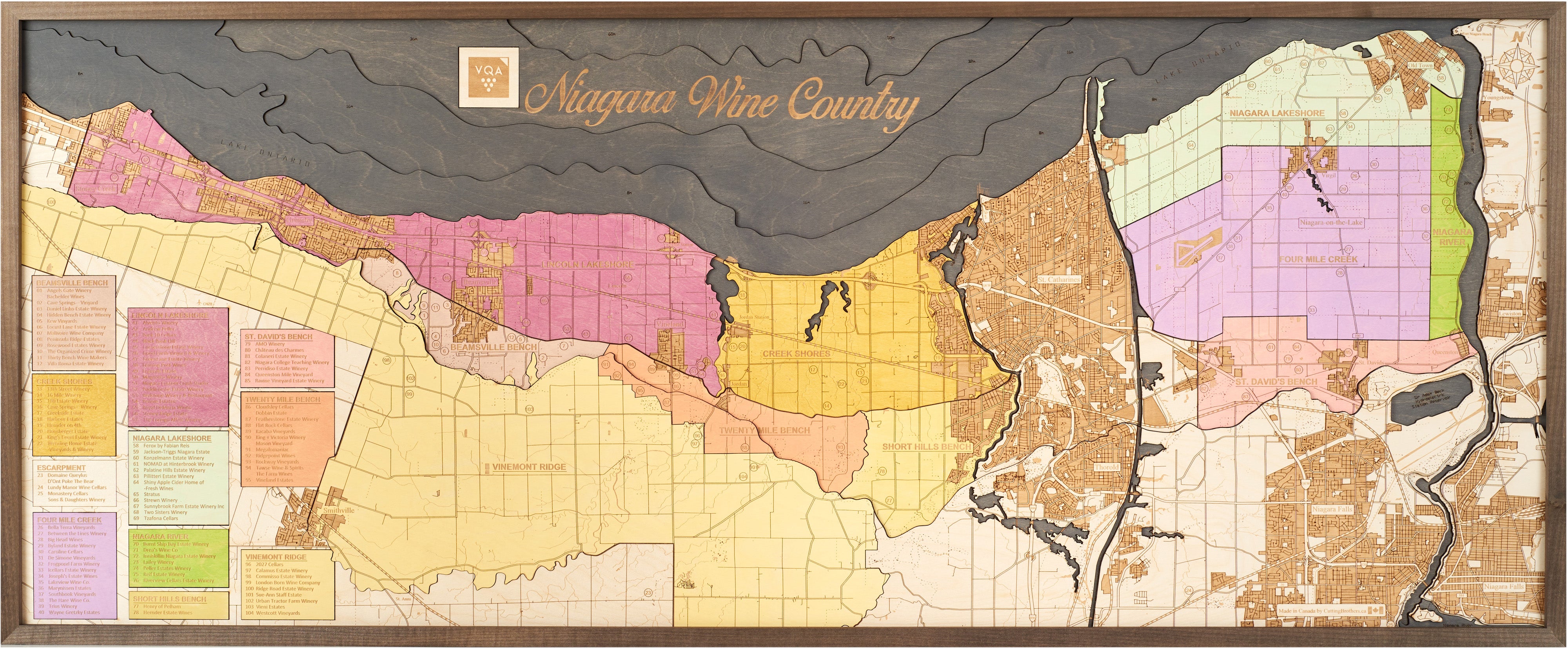 NIAGARA WINE COUNTRY 3D WOODEN WALL MAP - Version XL