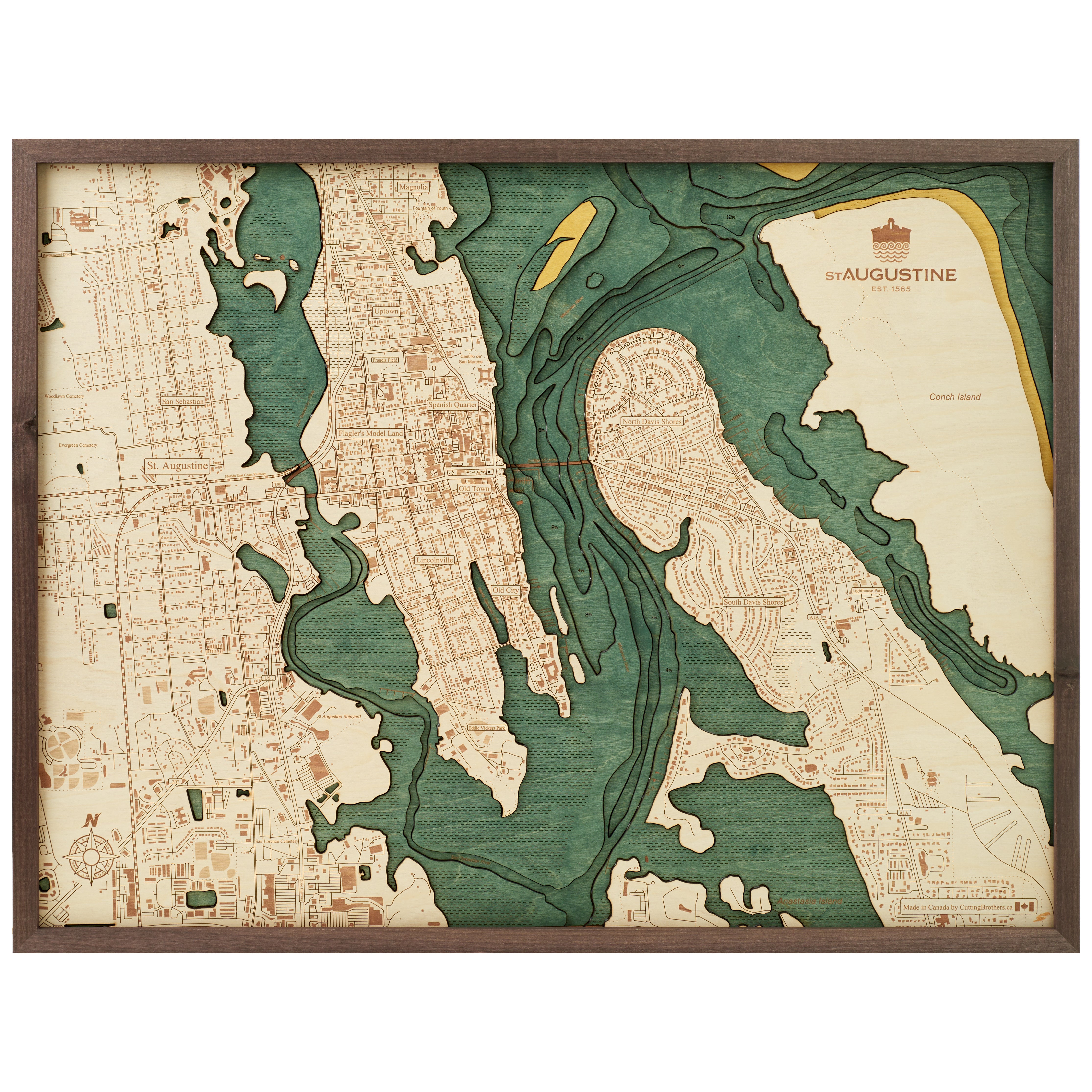 ST AUGUSTINE 3D WOODEN WALL MAP - Version L
