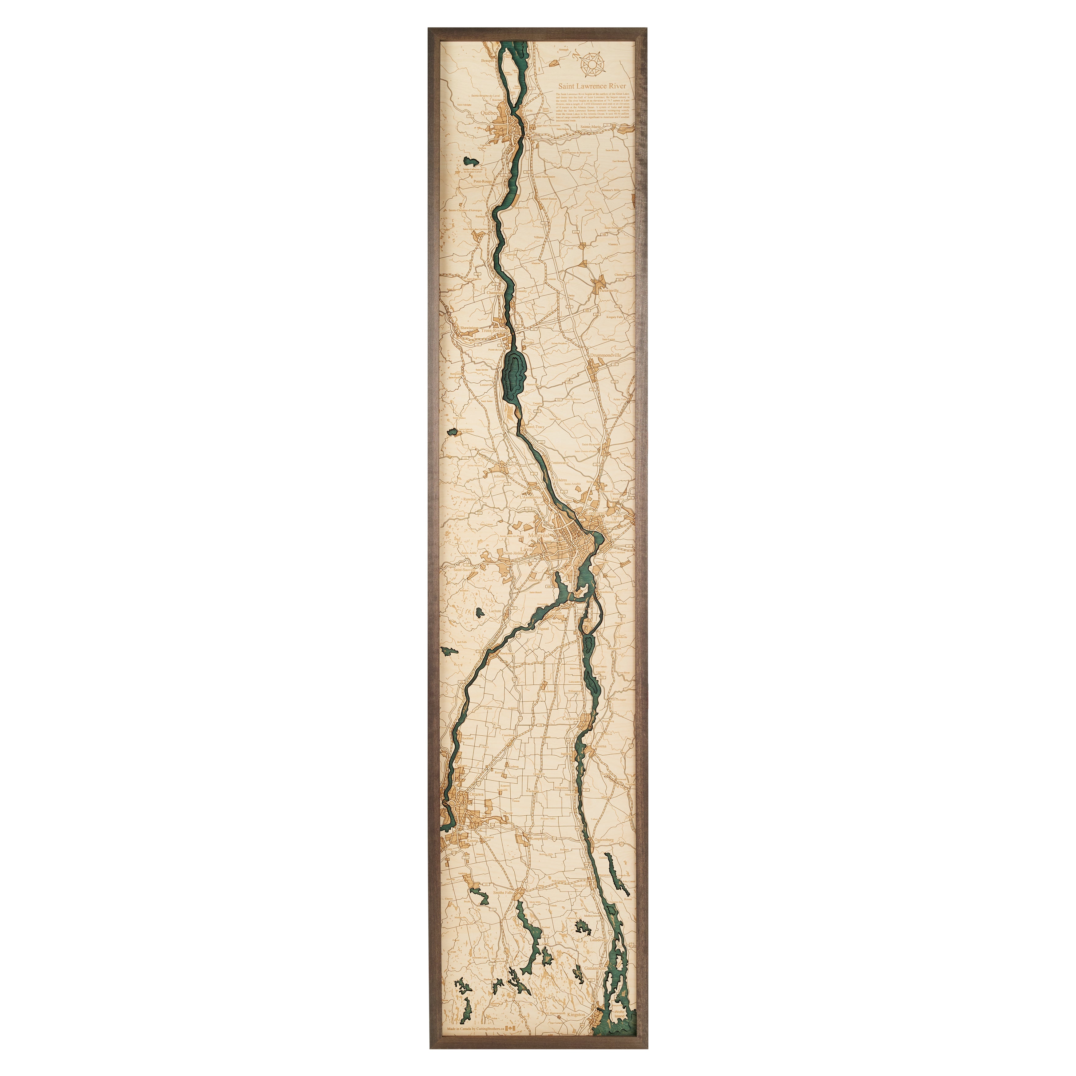 ST. LAWRENCE RIVER 3D WOODEN WALL MAP - Version XL