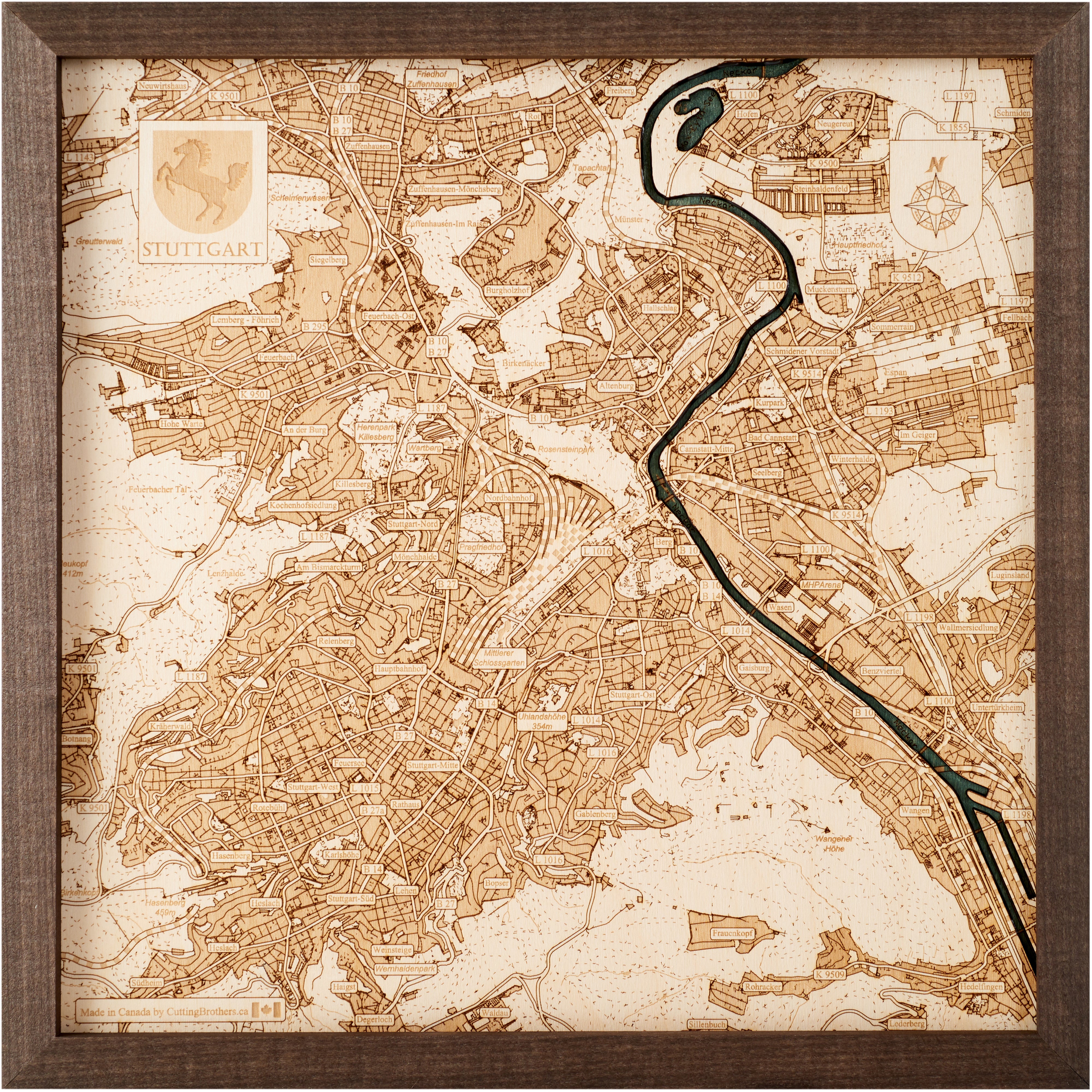 STUTTGART 3D WOODEN WALL MAP - Version S