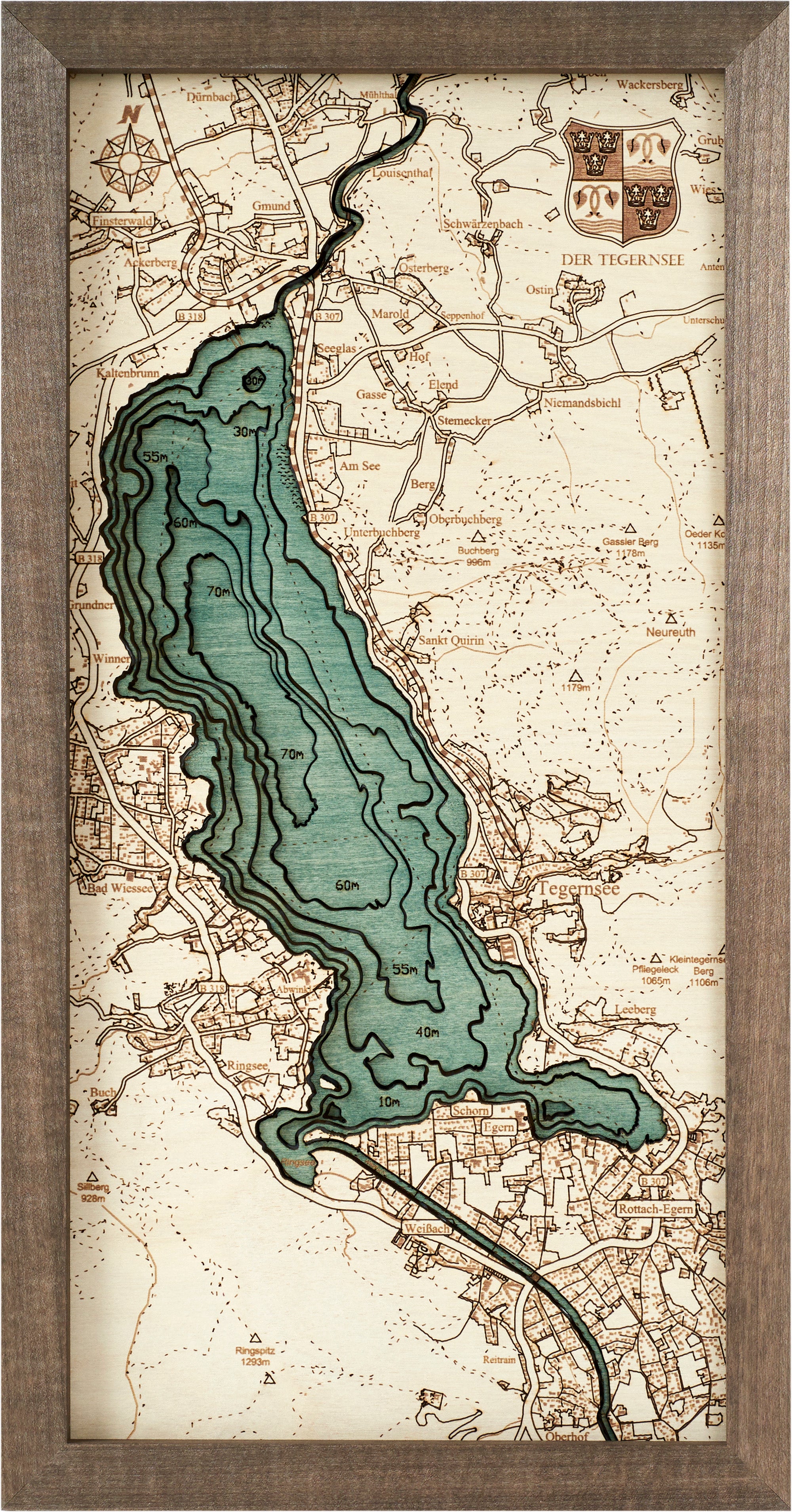 LAKE TEGERNSEE 3D WOODEN WALL MAP - VERSION S