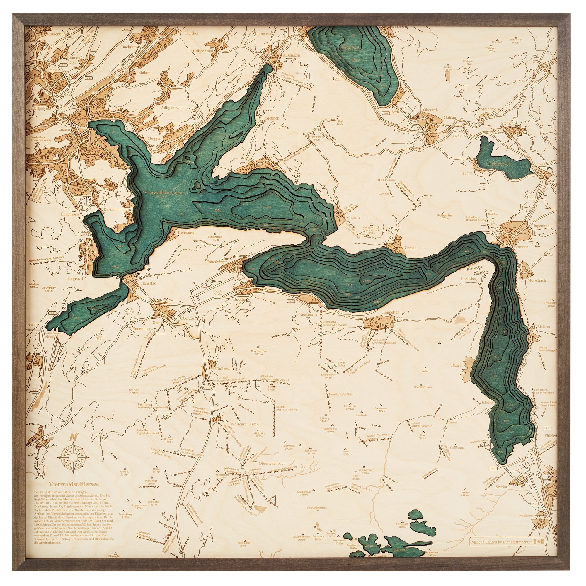 LAKE LUCERNE 3D WOODEN WALL MAP - Version L